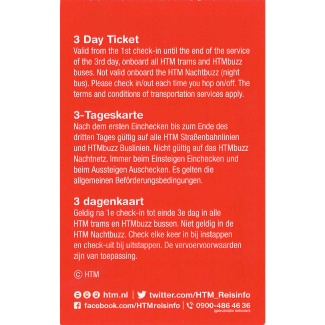 HTM The Hague Travel Ticket 3-dagen Achterkant Vierkant